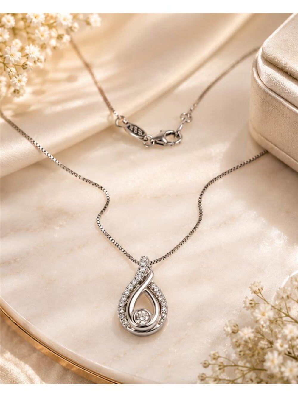 JWBR 1/4 CTW Lab Diamond Infinity Teardrop Pendant Necklace 925 Silver 19”